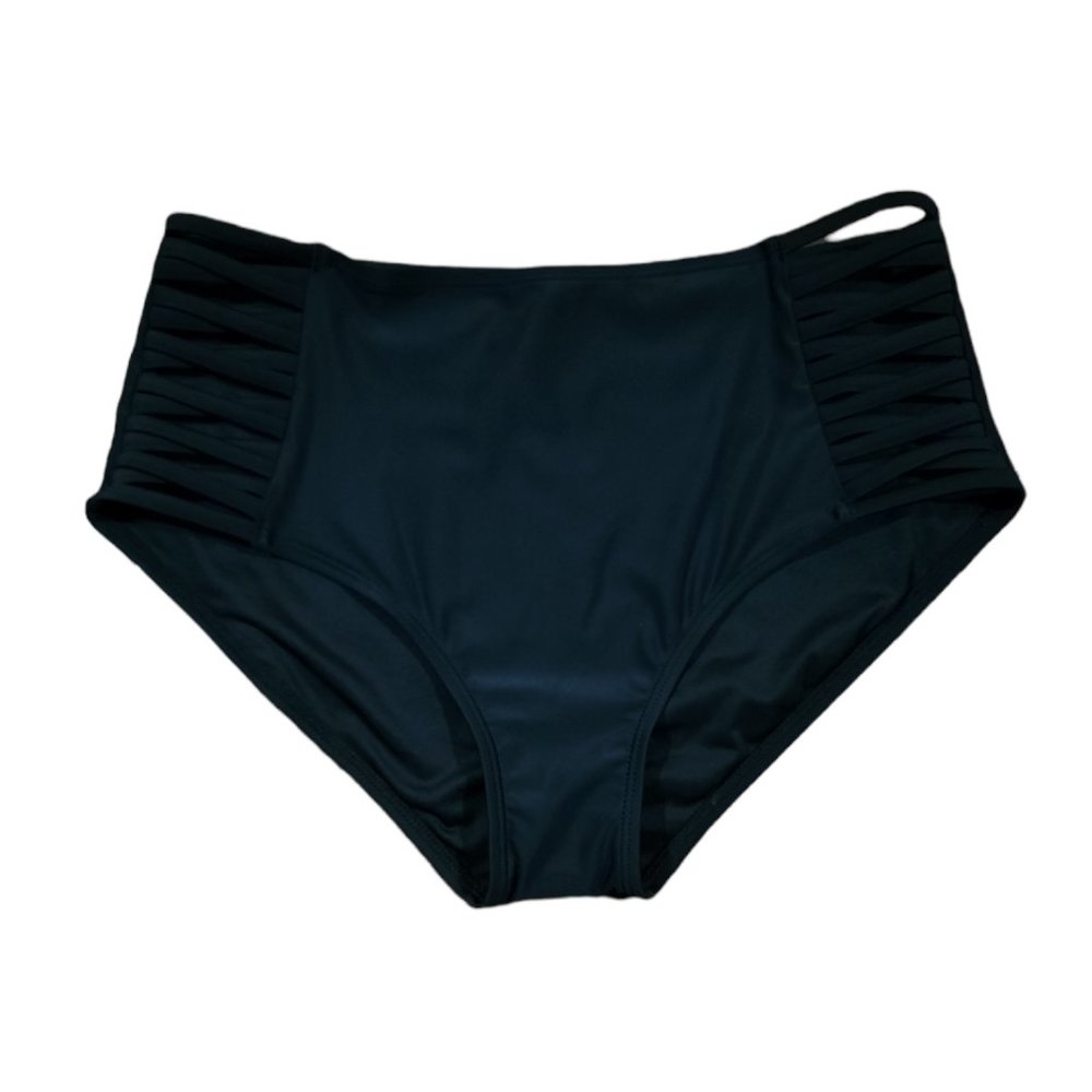 RELLECIGA Womens Strappy High Waisted Bikini Bottom Full Coverage Swim Sz M - Picture 2 of 5